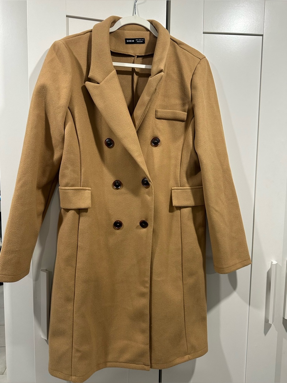 SHEIN Tan Double-Breasted Pea Coat